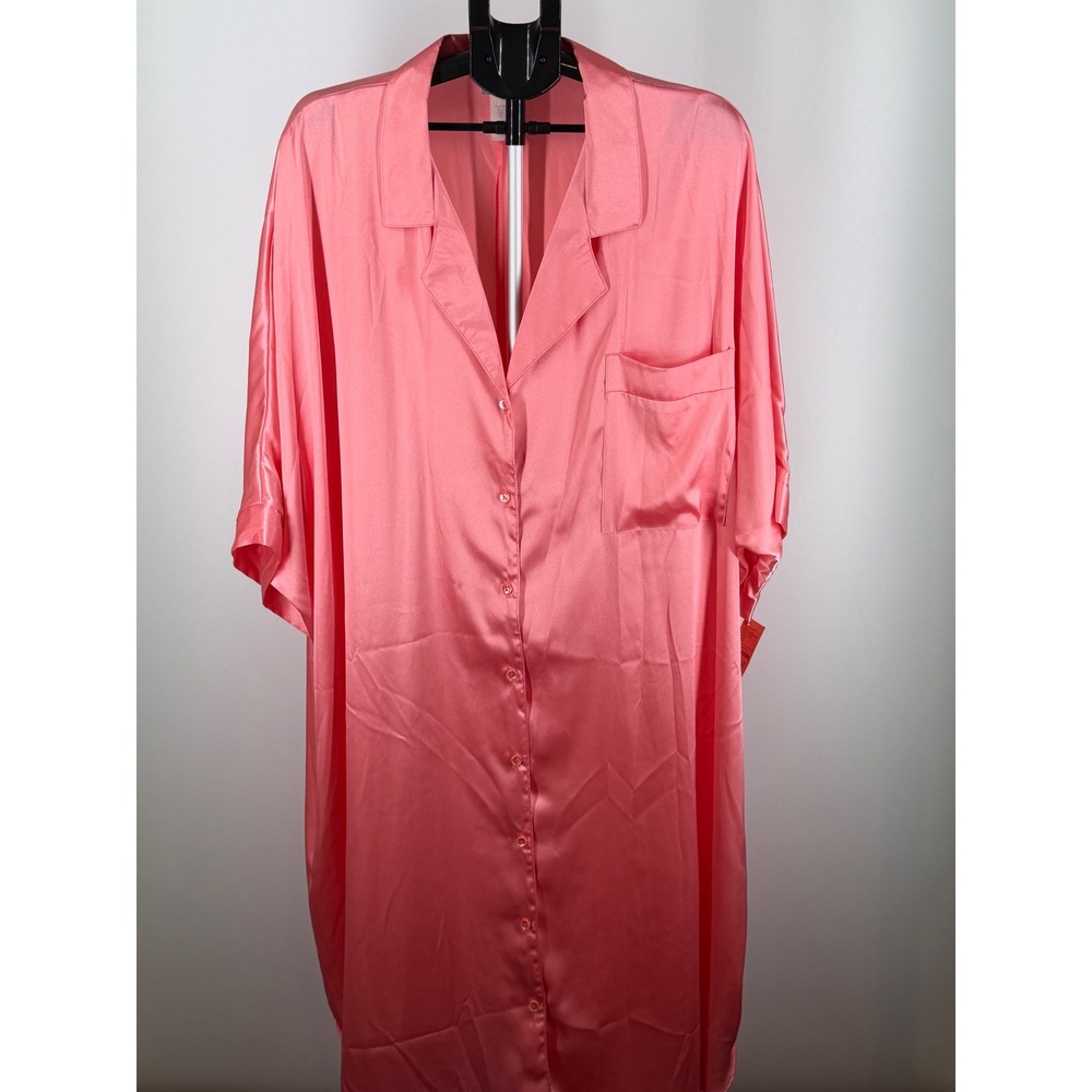 LA Intimates Coral Pink Satin Nightshirt Button Front Sleep Shirt 4X NWT USA